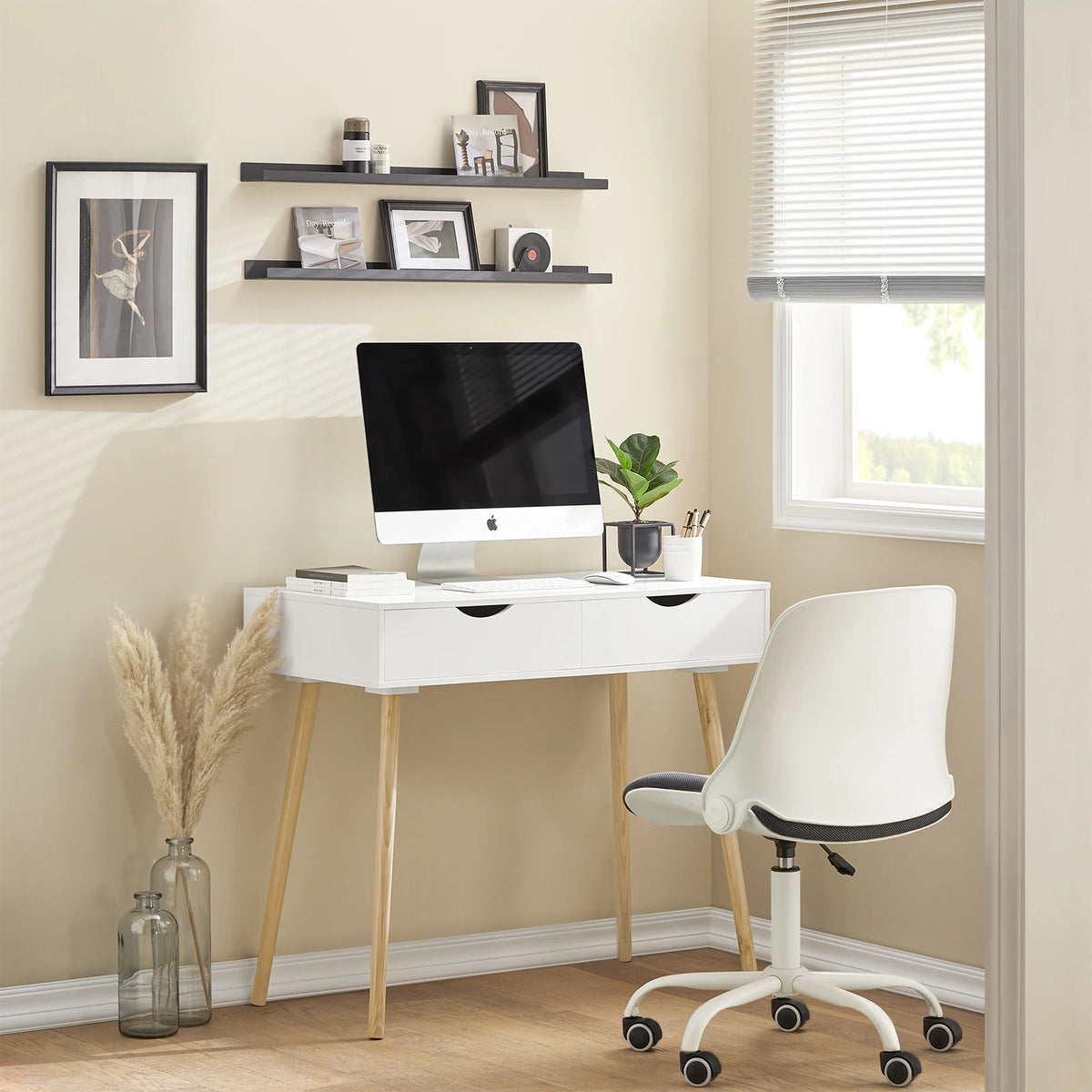 SoBuy FWT40-WN desk with 2 drawers table computer table children's desk office table, White/nature BHT CA: 90x77x45cm