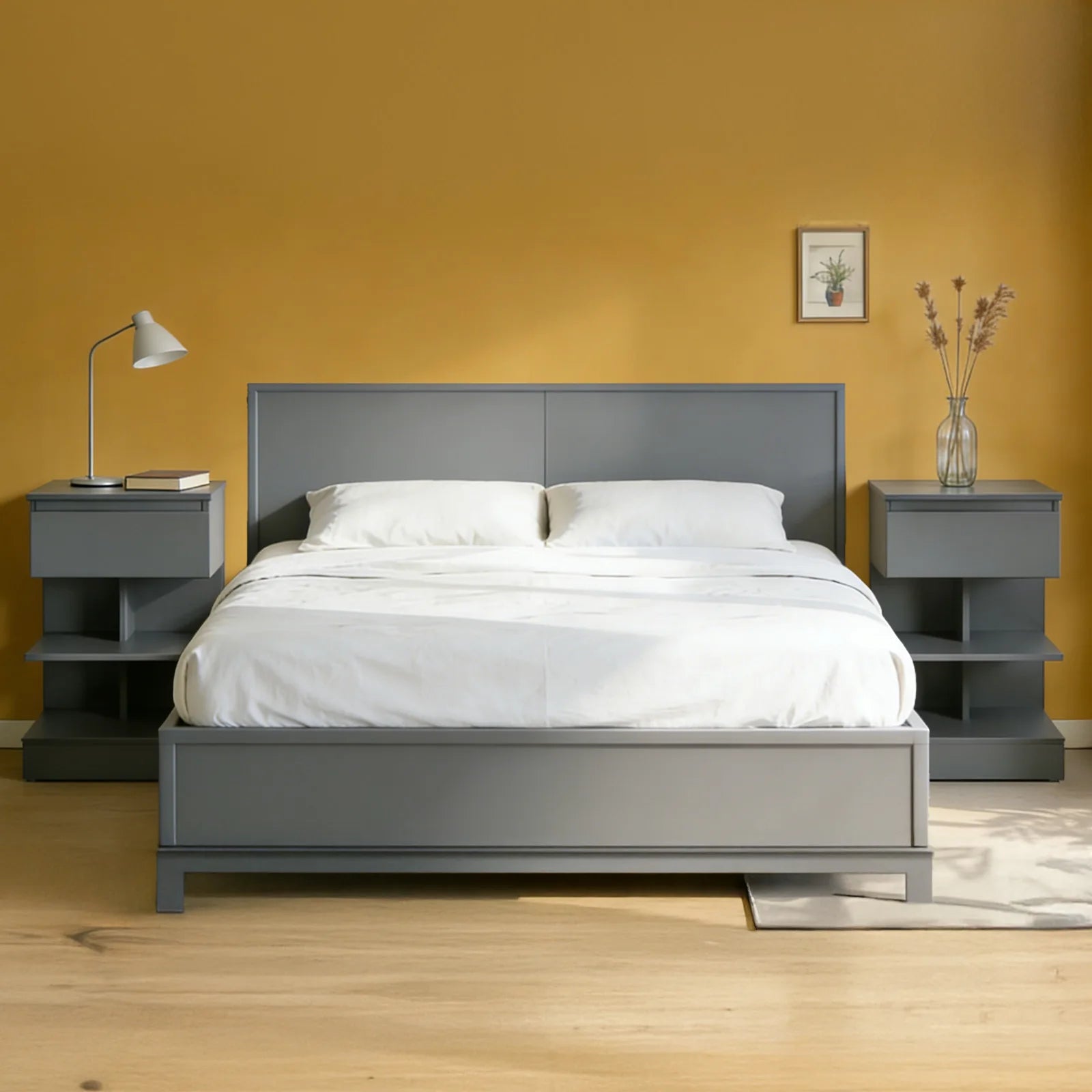 SoBuy FBT49x2 Set of 2 bedside table narrow bedside cabinet with 1 drawer and 2 shelves, Modern side table table 39x39x65CM