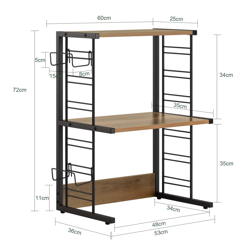 SoBuy KCR08-PF Microwave Holder Shelf Kitchen Shelf with 2 Shelves and 2 Bottle Holders Mini Shelf Industrial Design