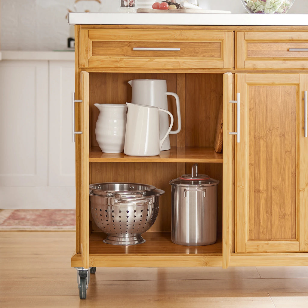 SoBuy FKW69-N Kitchen Island Kitchen Trolley with Expandable stainless steel Work plate Kitchen wardrobe serving trolley
