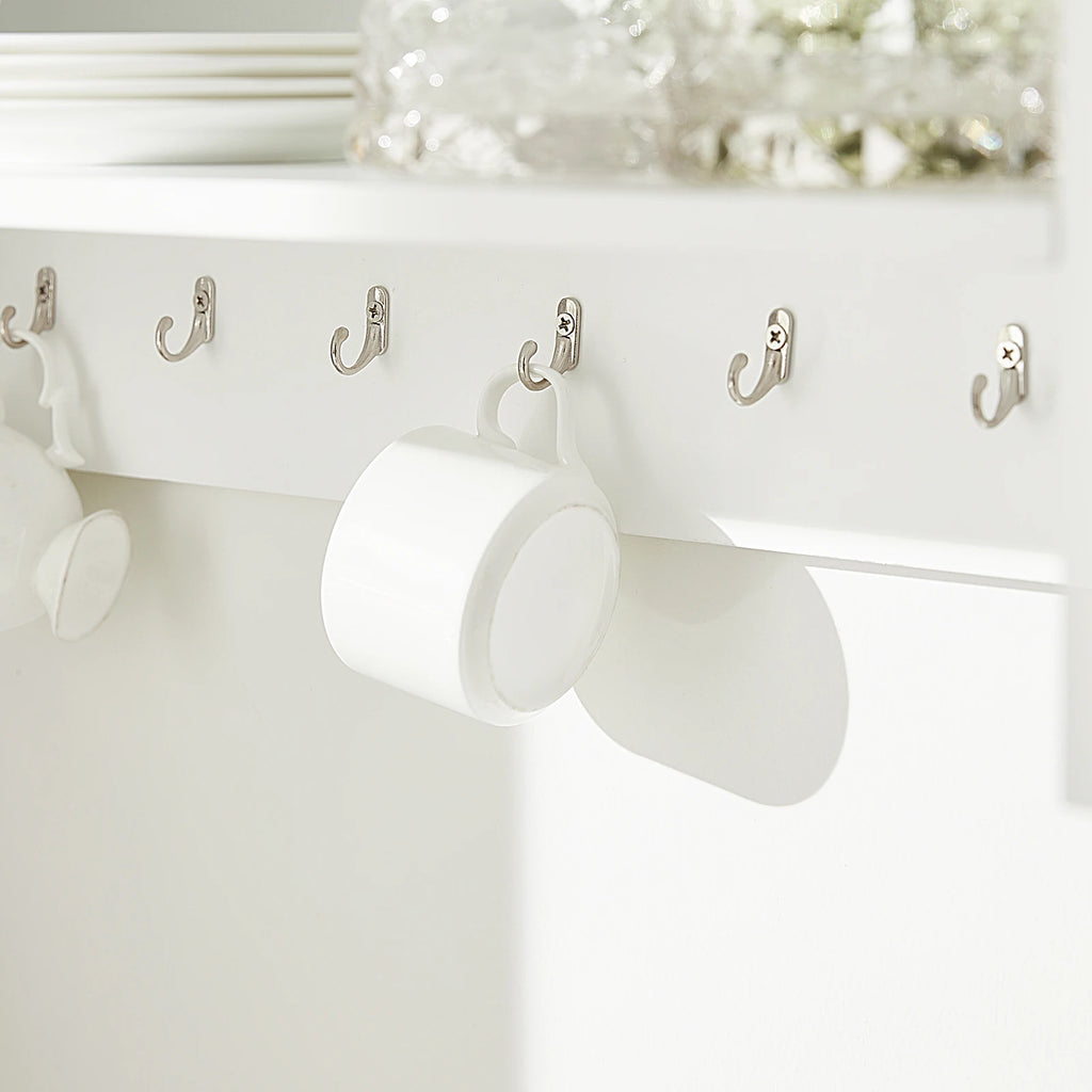 SoBuy KCR09-W plates Holder for 11 plates plates Shelf Wall Shelf with 7 Metal Hooks Plate Stand Kitchen Shelf with One Comb
