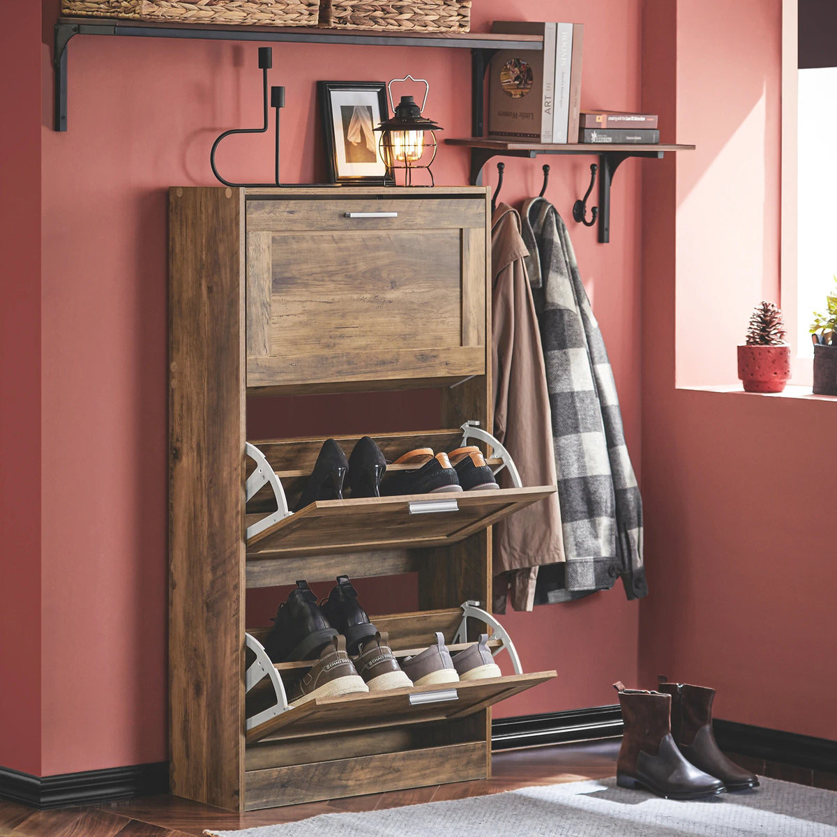 SoBuy FSR137-L shoe dump truck shoe shelf shoe cabinet with 3 flaps shoe rack narrow shoe chest of drawers BHT approx. 60x115x23cm