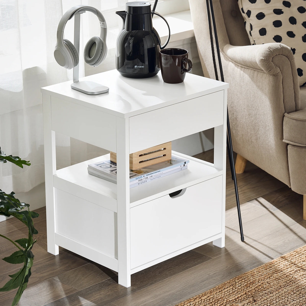 SoBuy FRG258-II-W bedside table night wardrobe with 2 drawers and storage storage s wardrobe for bedroom 45x38x55cm White