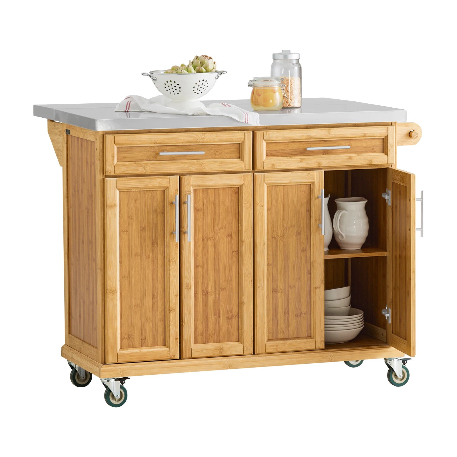 SoBuy FKW69-N Kitchen Island Kitchen Trolley with Expandable stainless steel Work plate Kitchen wardrobe serving trolley