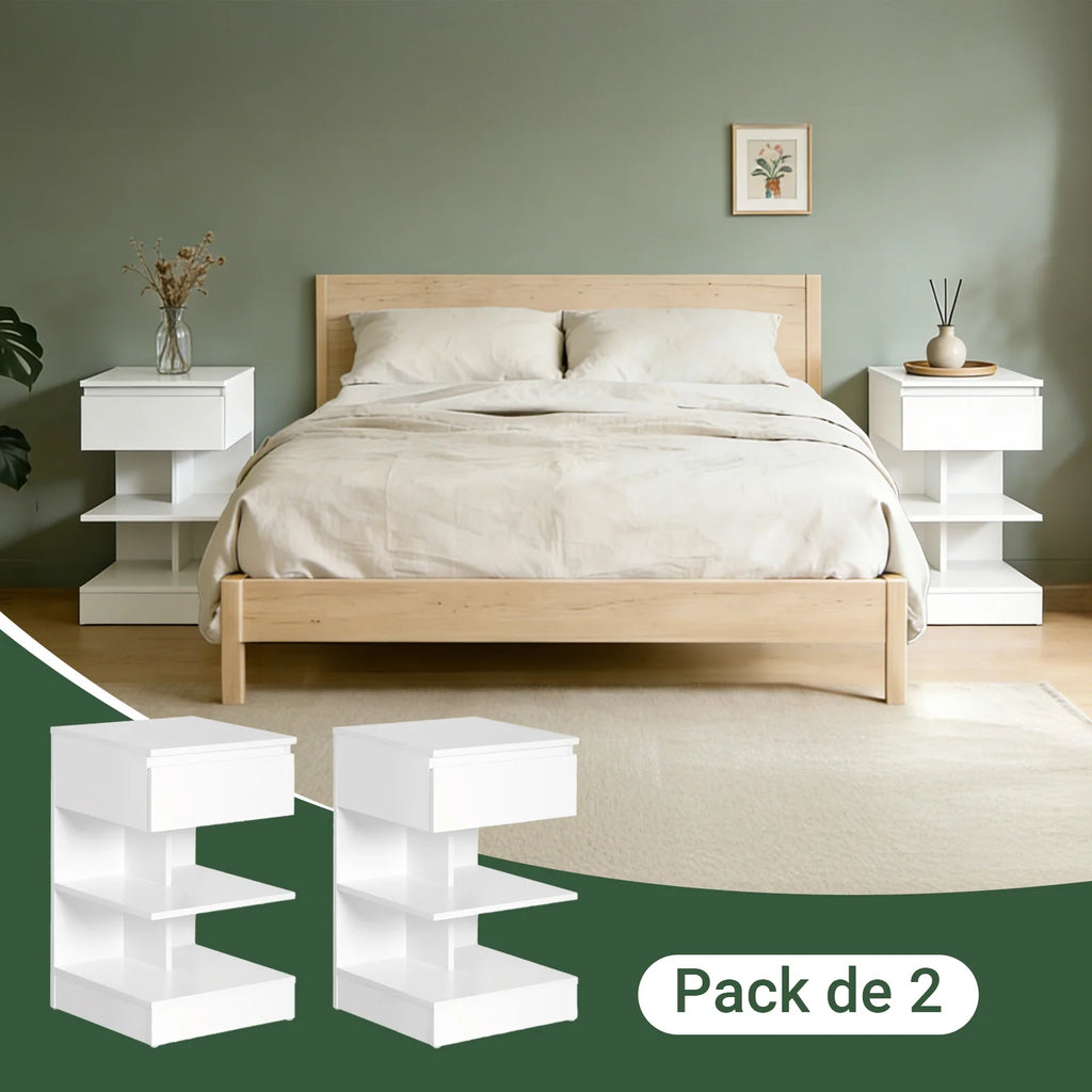 SoBuy FBT49x2 Set of 2 bedside table narrow bedside cabinet with 1 drawer and 2 shelves, Modern side table table 39x39x65CM