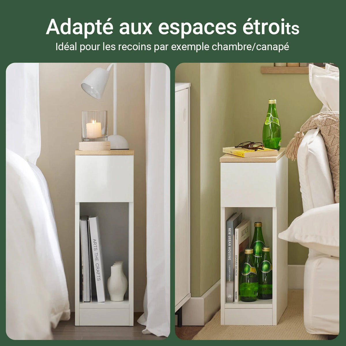 SoBuy FBT111-WN bedside table narrow with drawer and storage Nightstand for Bedroom living room White 20x35x60 cm