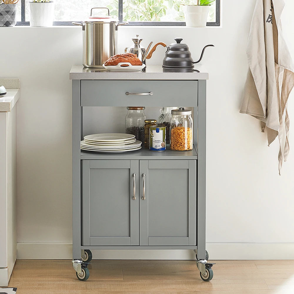 SoBuy FKW22 rubber kitchen trolley Wood serving trolley trolley narrow drink trolley for office kitchen living room dining room