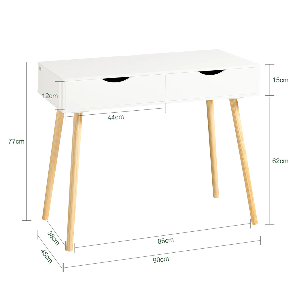 SoBuy FWT40-WN desk with 2 drawers table computer table children's desk office table, White/nature BHT CA: 90x77x45cm
