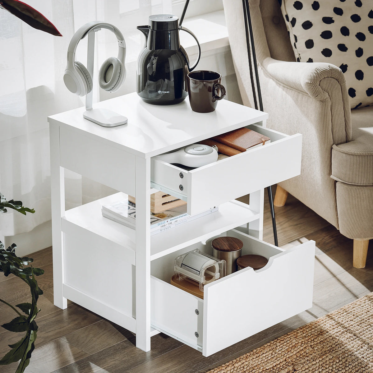SoBuy FRG258-II-W bedside table night wardrobe with 2 drawers and storage storage s wardrobe for bedroom 45x38x55cm White