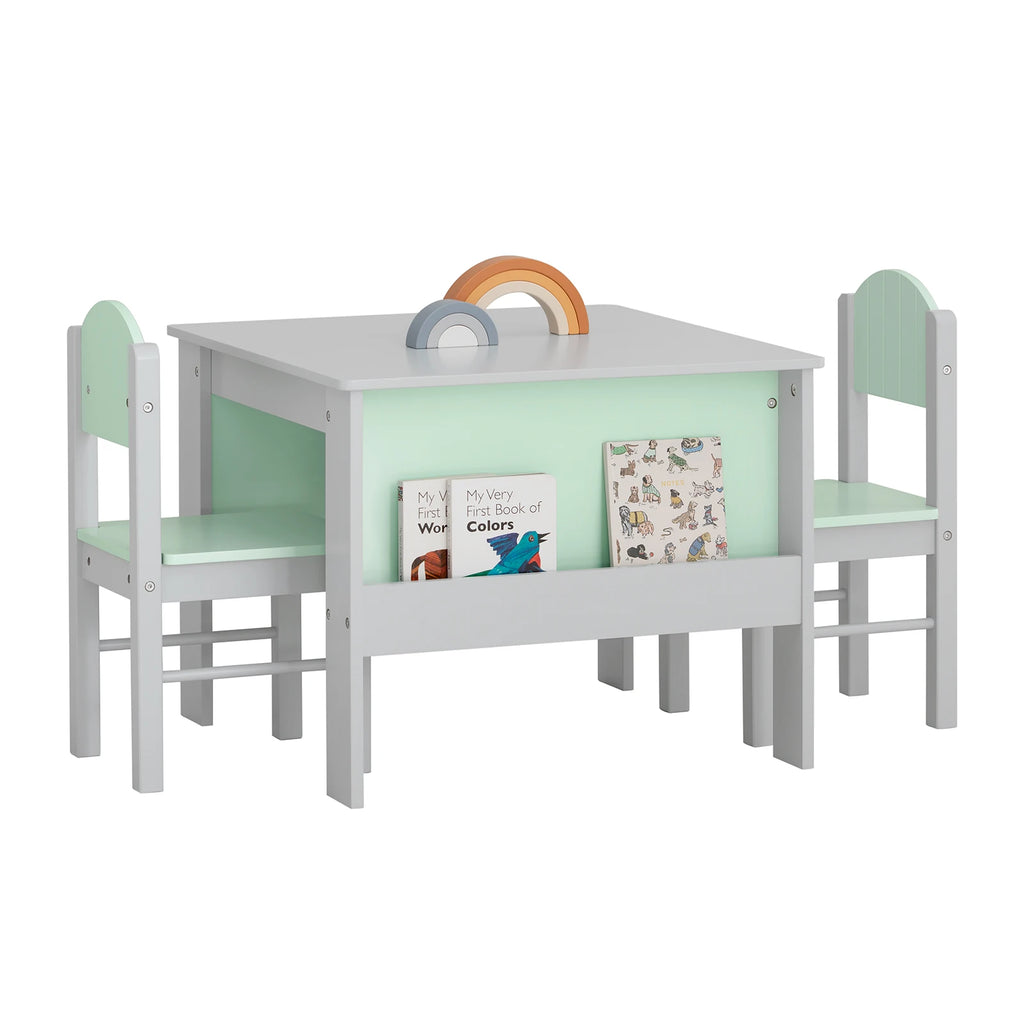 SoBuy KMB88-HG Children's table with Chairs Child Seat Group Inside Children table chair Set Painting Table for Children Seating Group Light Grey