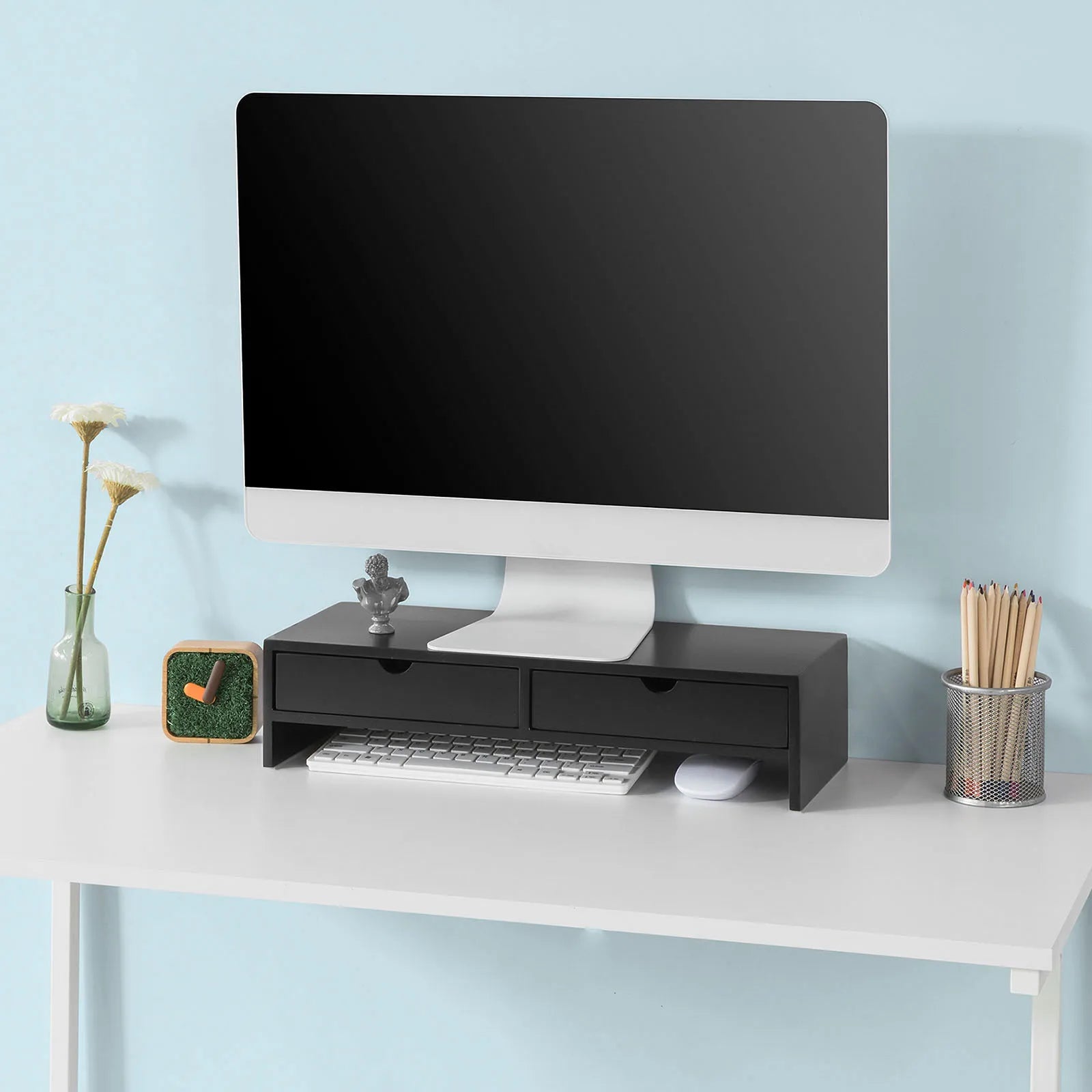 SoBuy BBF02 monitor screen stand monitor increase monitor stand with 2 drawers BHT approx. 47x11x18cm