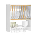 SoBuy KCR09-W plates Holder for 11 plates plates Shelf Wall Shelf with 7 Metal Hooks Plate Stand Kitchen Shelf with One Comb