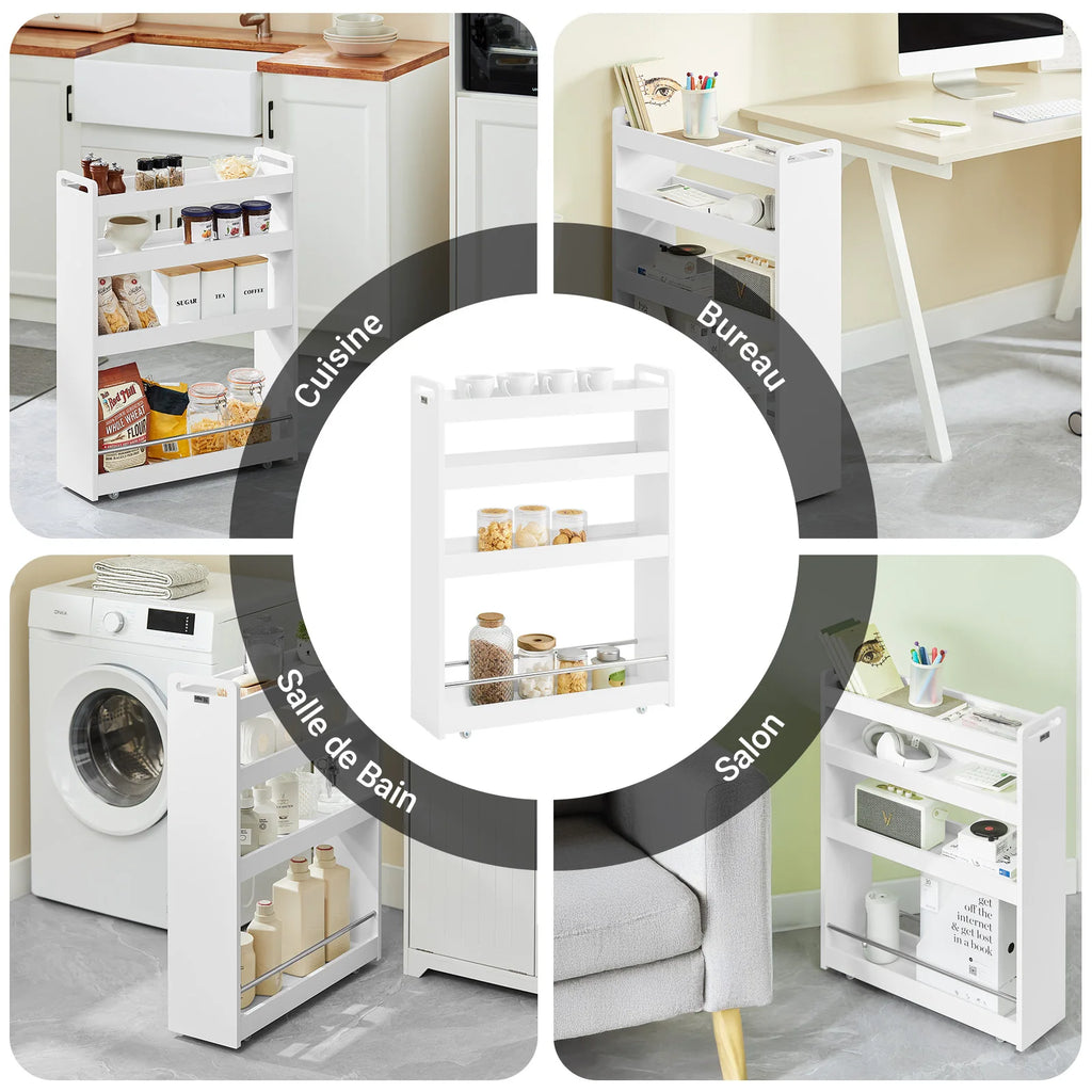 SoBuy NSR01-W niche rack with 4 floors kitchen shelf with wheels bathroom trolley order car trolley White BHT approx.:18x82x60cm