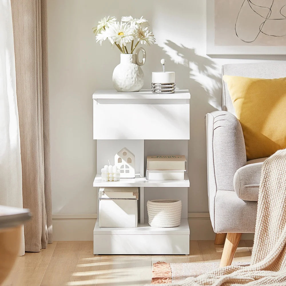 SoBuy FBT49x2 Set of 2 bedside table narrow bedside cabinet with 1 drawer and 2 shelves, Modern side table table 39x39x65CM