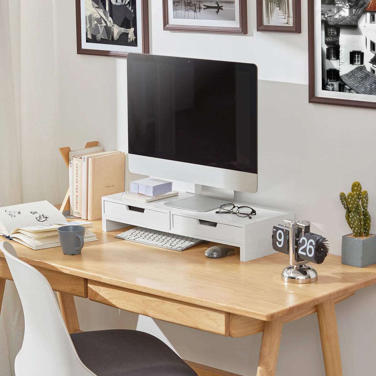 SoBuy BBF04 monitor increase for 2 monitors screen stand with 2 drawer widths adjustable BHT about 60-107x11x22cm