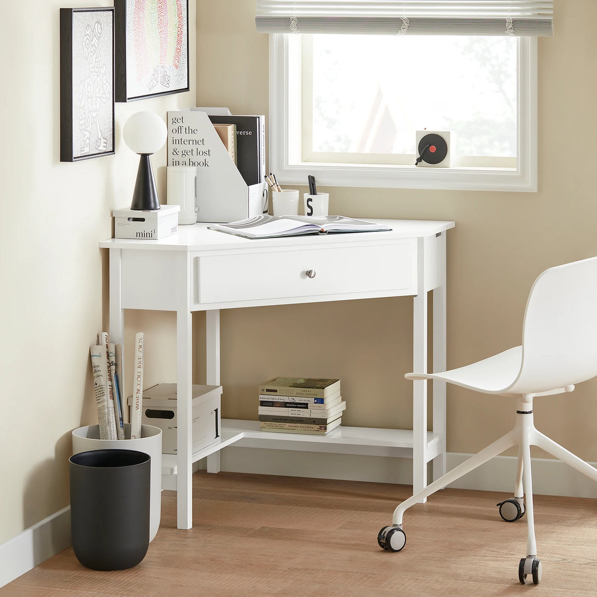 SoBuy®FWT31-W corner table white desk computer table worktable table with shelf HT approx: 76x76cm