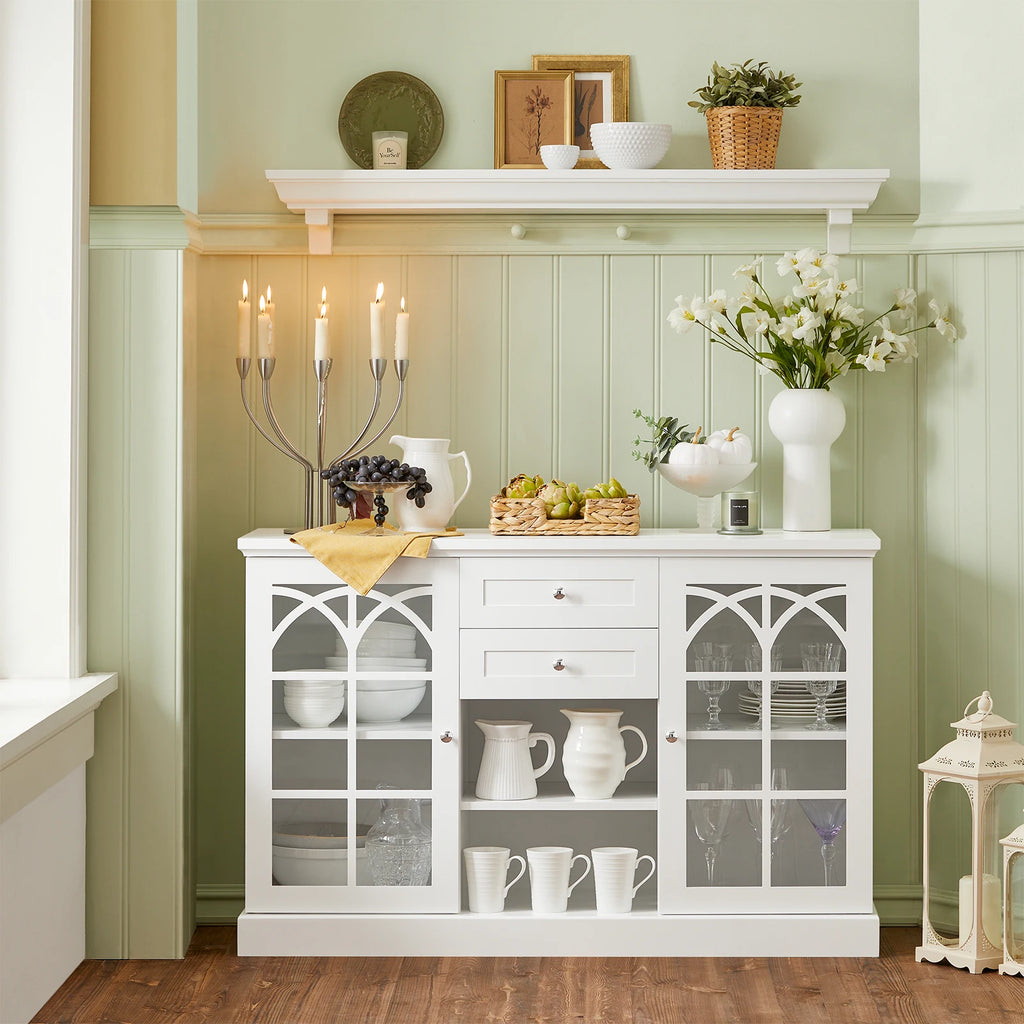 SoBuy FSB79-W Sideboard with 2 glass doors and 2 drawers kitchen wardrobe chest of drawers hallway wardrobe buffet storage wardrobe