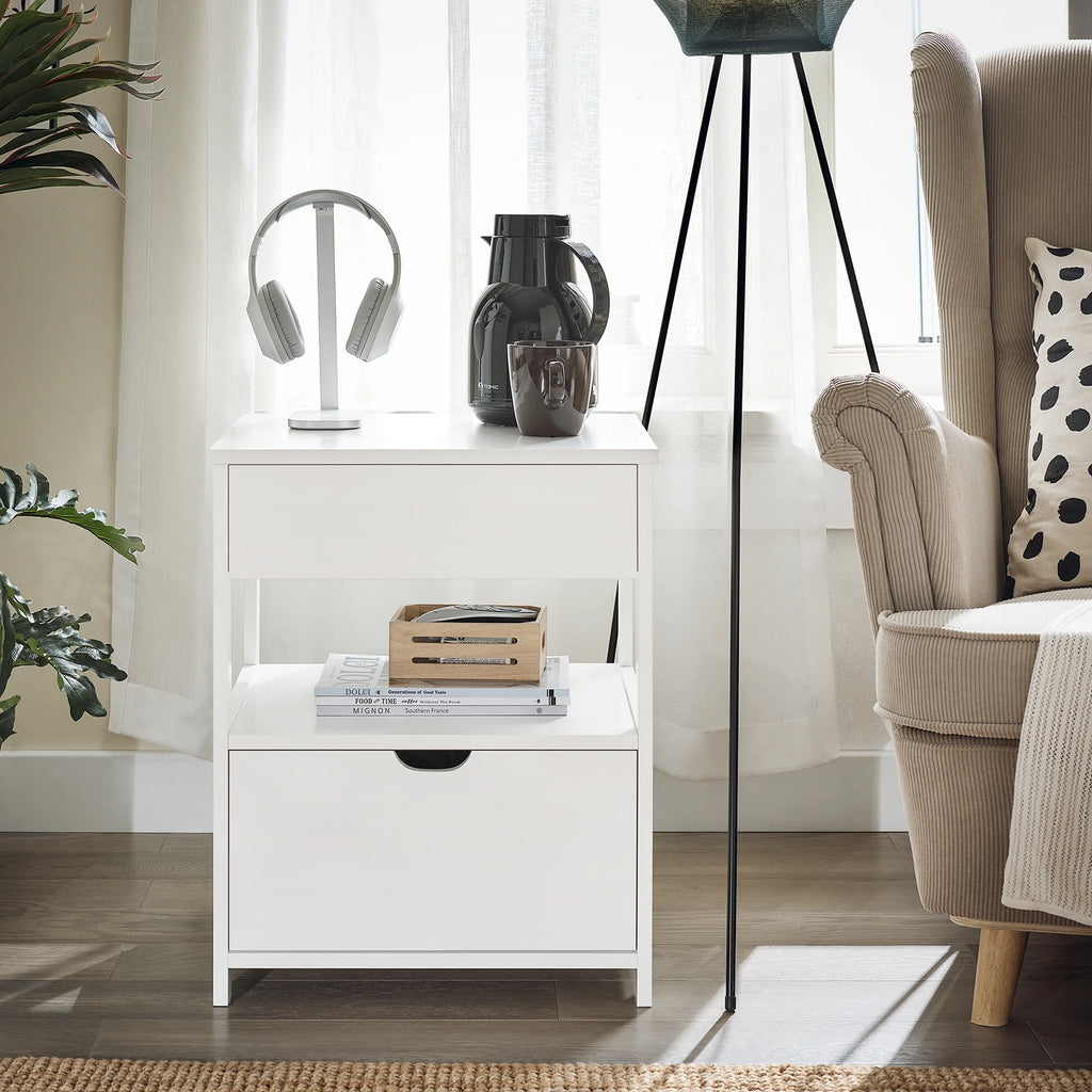 SoBuy FRG258-II-W bedside table night wardrobe with 2 drawers and storage storage s wardrobe for bedroom 45x38x55cm White