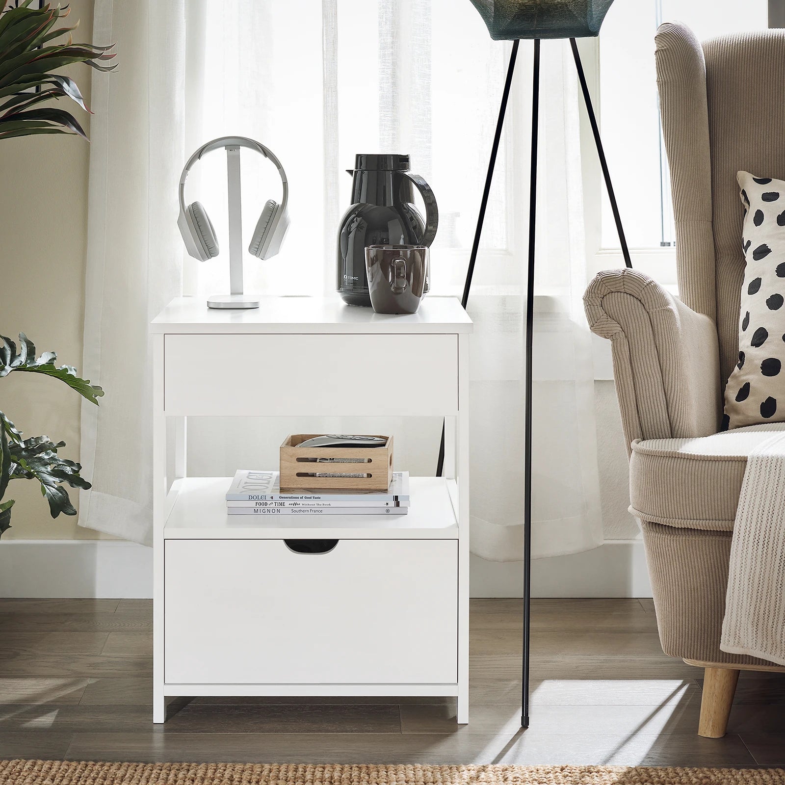 SoBuy FRG258-II-W bedside table night wardrobe with 2 drawers and storage storage s wardrobe for bedroom 45x38x55cm White
