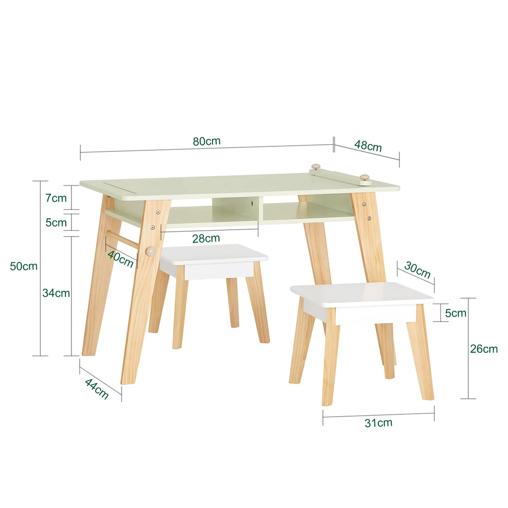 SoBuy KMB92-GR Children's table with 2 Chairs Child Seat Group with Storage Space for Children Child Seat Group Children White Green