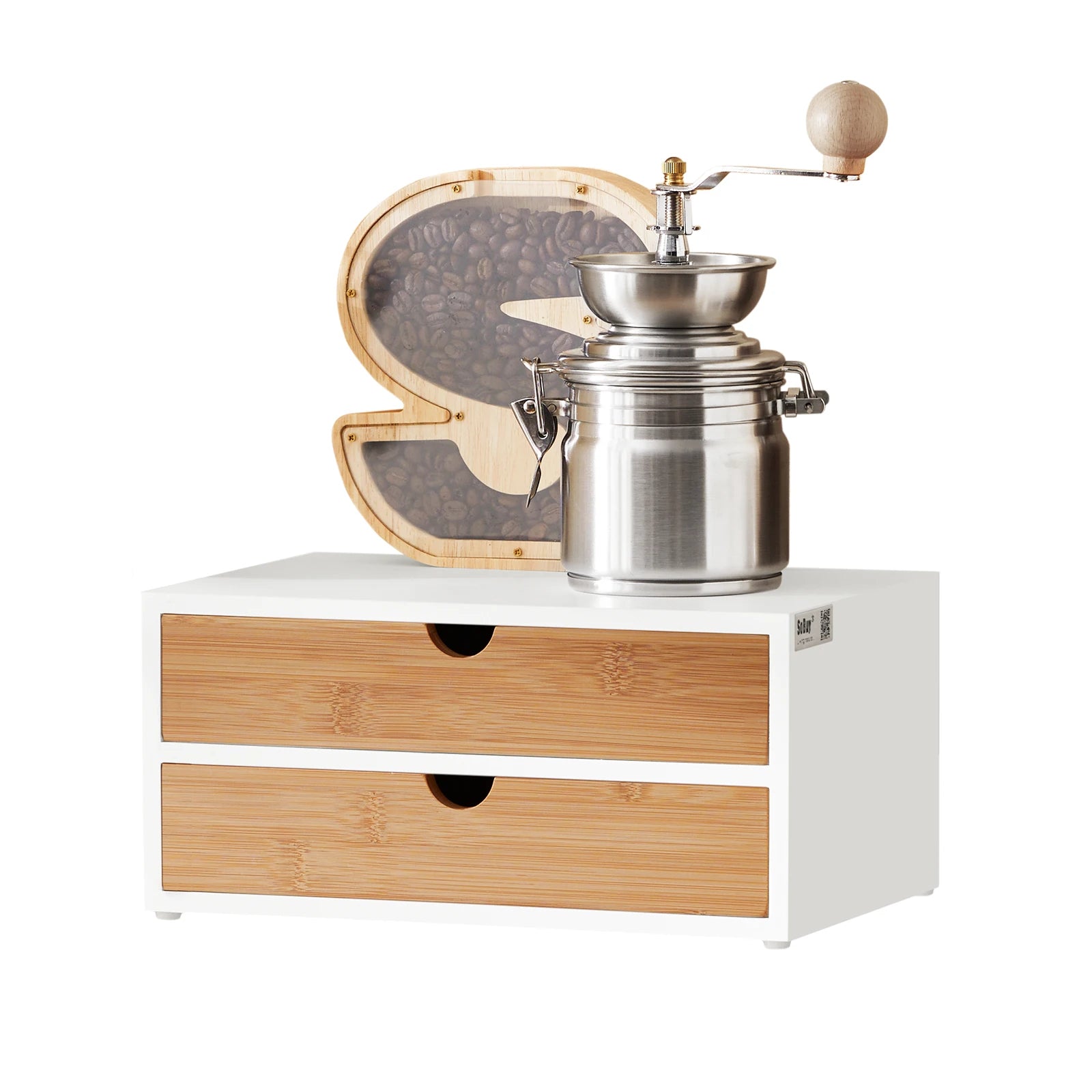 SoBuy®FRG180-WN coffee capsule box made of MDF and bamboo capsule dispenser capsule stand with 2 drawers storage box