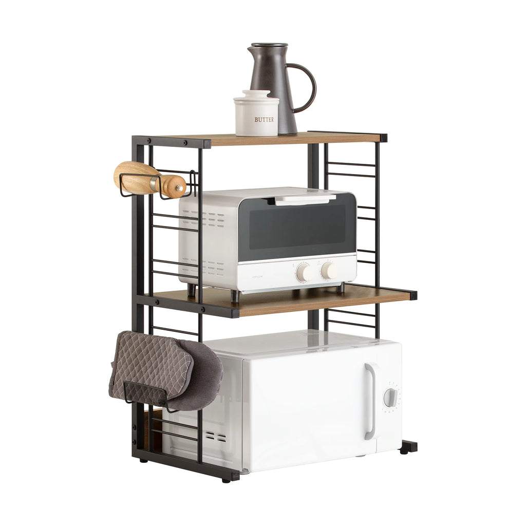 SoBuy KCR08-PF Microwave Holder Shelf Kitchen Shelf with 2 Shelves and 2 Bottle Holders Mini Shelf Industrial Design