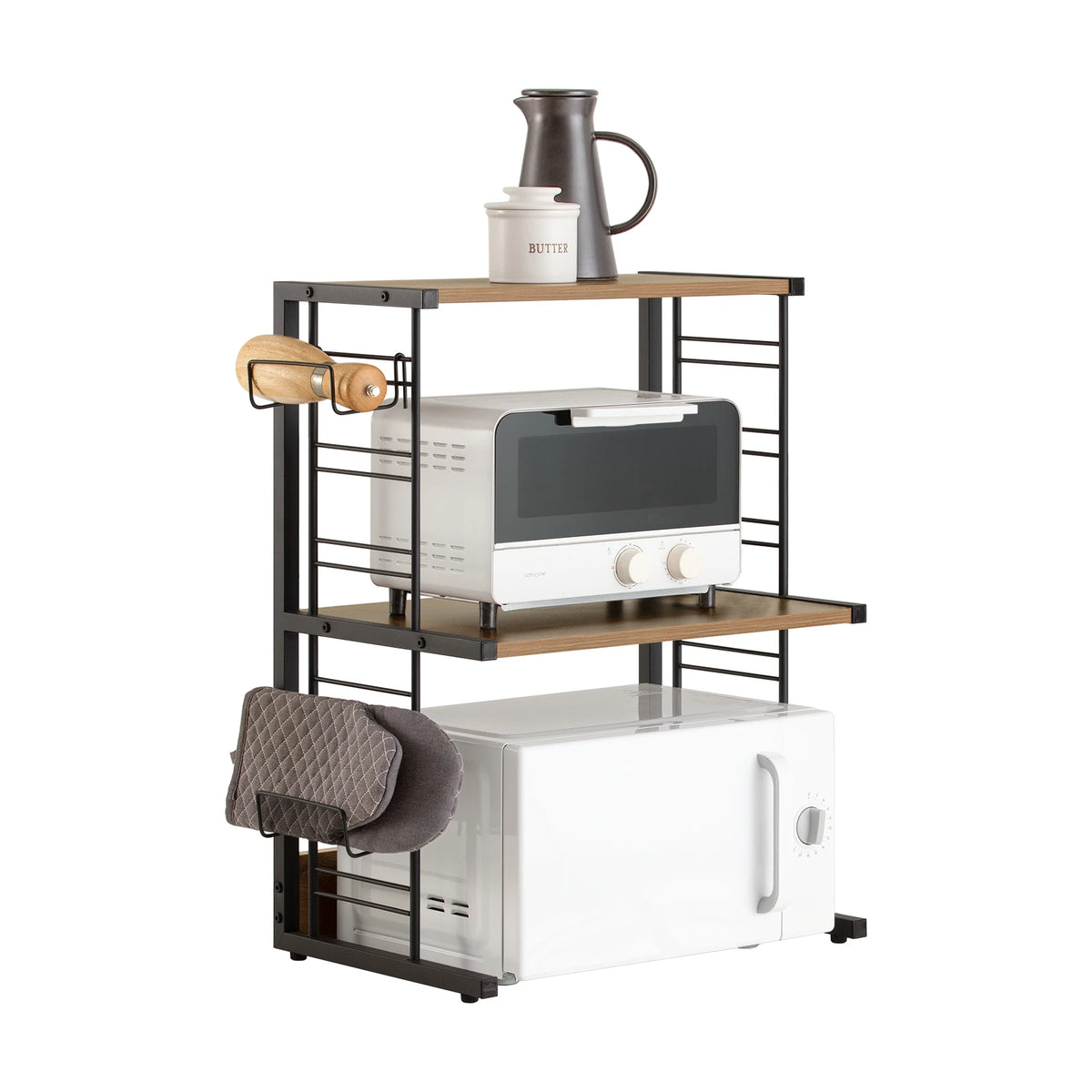 SoBuy KCR08-PF Microwave Holder Shelf Kitchen Shelf with 2 Shelves and 2 Bottle Holders Mini Shelf Industrial Design