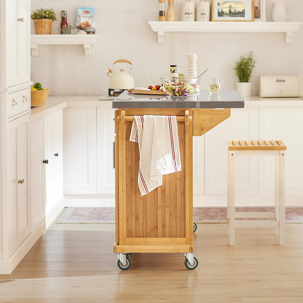 SoBuy FKW69-N Kitchen Island Kitchen Trolley with Expandable stainless steel Work plate Kitchen wardrobe serving trolley