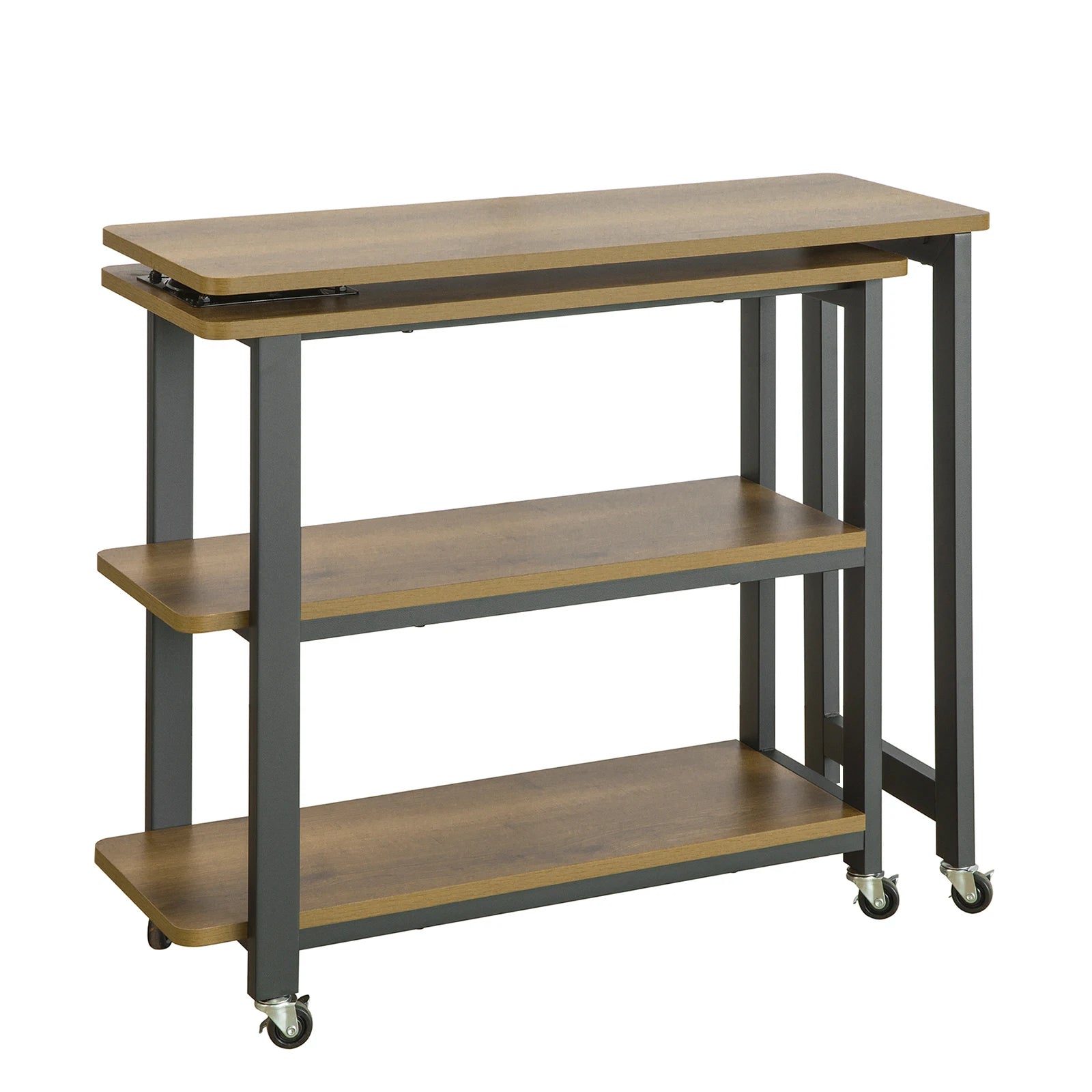 SoBuy FWT83 L-shaped side table with 2 shelves Sofa table with wheels corner desk worktable industrial design