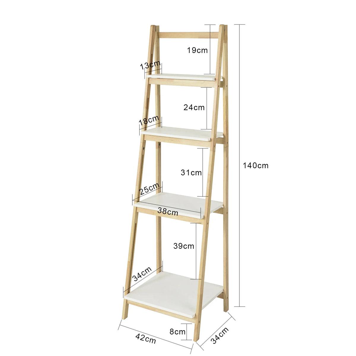SoBuy FRG162-N Ladder Rack Fold Stand Rack Bookcase with 4 floors Rubber Wood and MDF BHT: 42x140x34cm