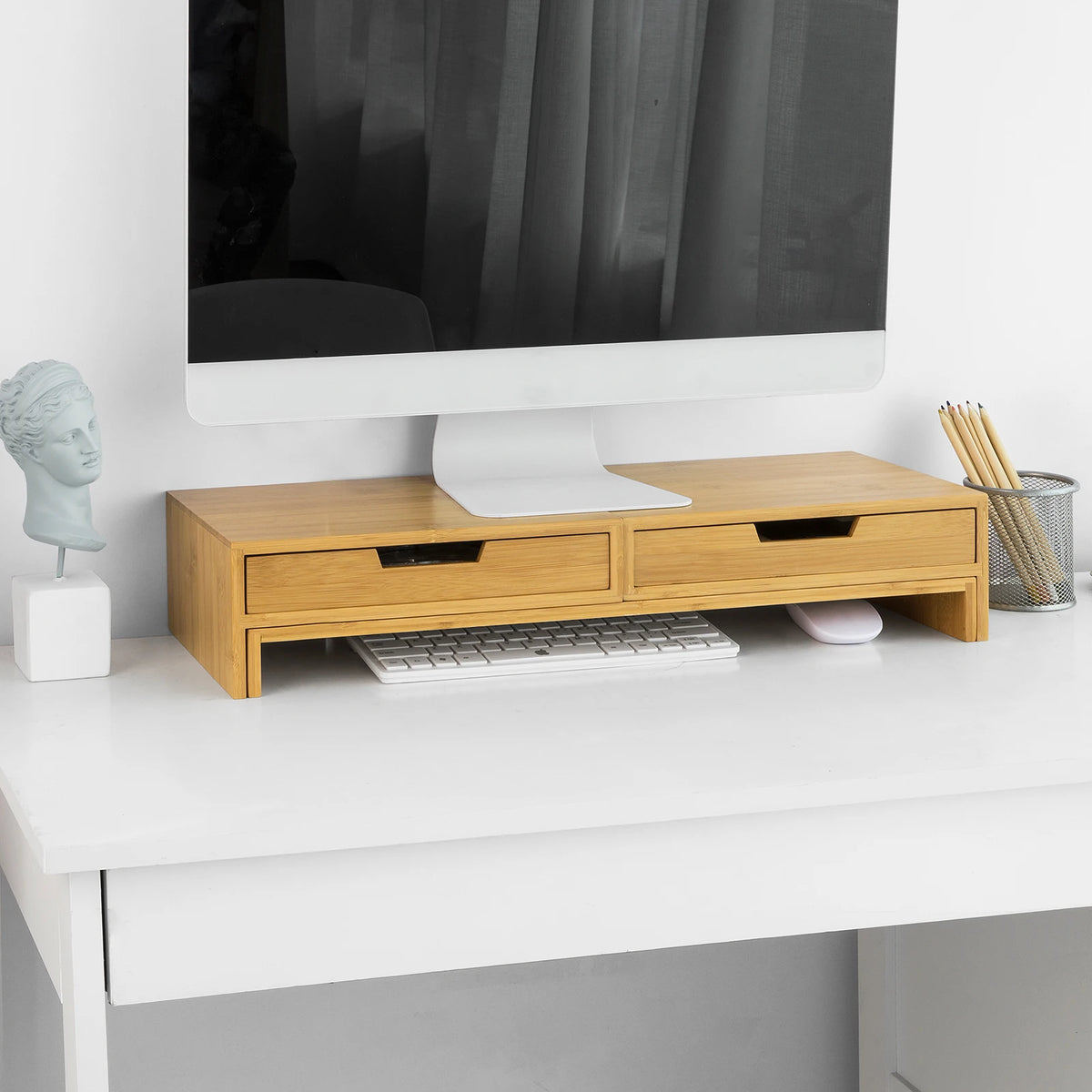 SoBuy BBF04 monitor increase for 2 monitors screen stand with 2 drawer widths adjustable BHT about 60-107x11x22cm