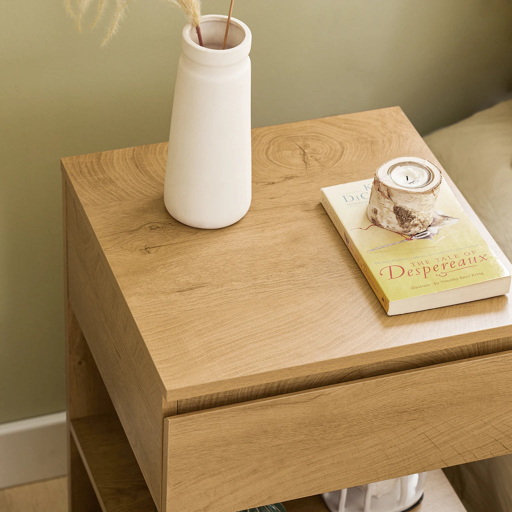 SoBuy FBT49 side table, bedside table, nightstand dresser with 1 drawer and 3 shelves, natural color, WDH approx. 39x65x39cm