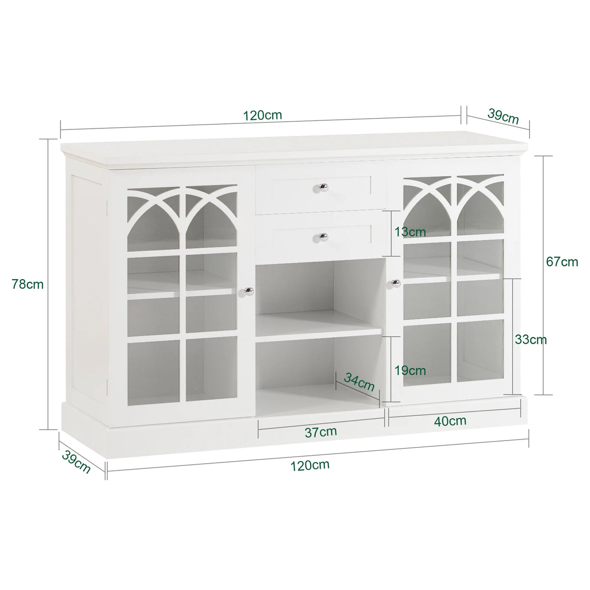 SoBuy FSB79-W Sideboard with 2 glass doors and 2 drawers kitchen wardrobe chest of drawers hallway wardrobe buffet storage wardrobe