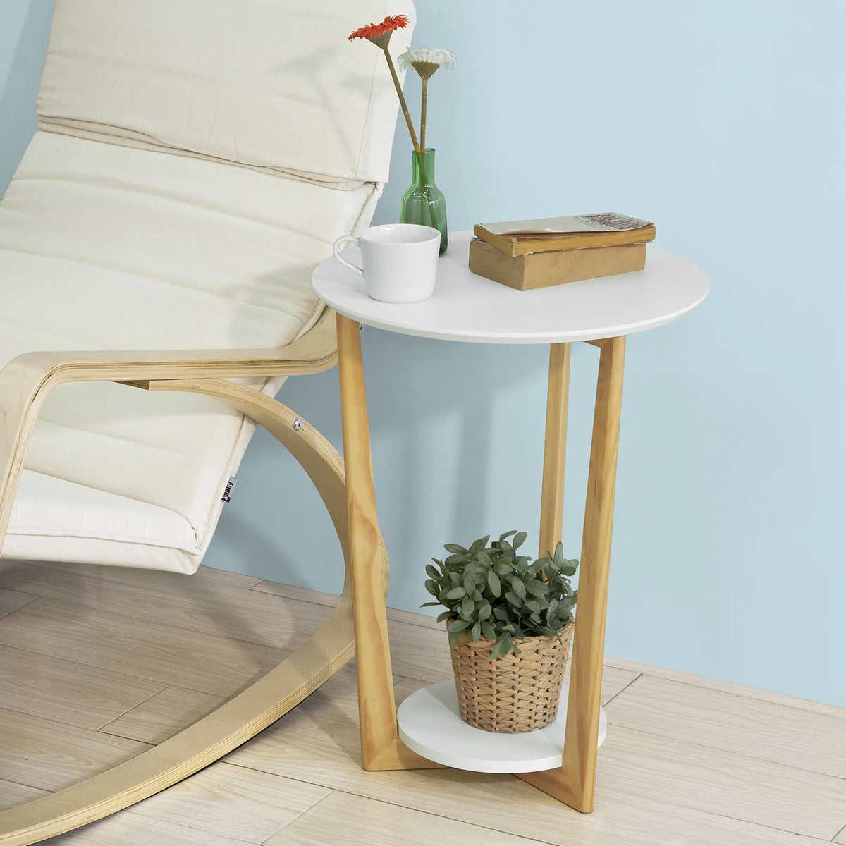SoBuy FBT52-WN side table with 2 shelves coffee table coffee table Balcony table White-nature, BHT approx.: 45x60x45cm