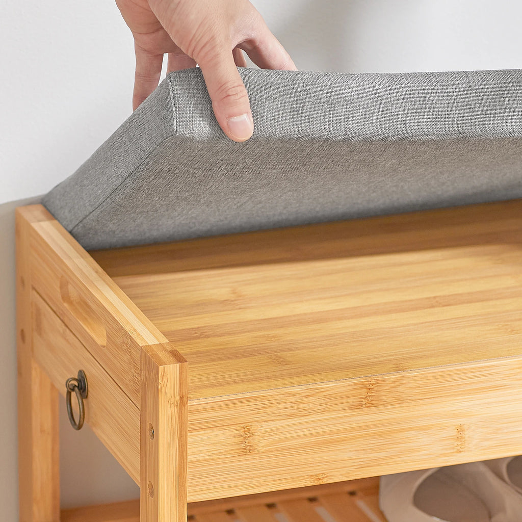 SoBuy FSR49-N shoe bench with seat cushion and drawer, bamboo shoe rack, dimensions approximately: 55x46x30cm