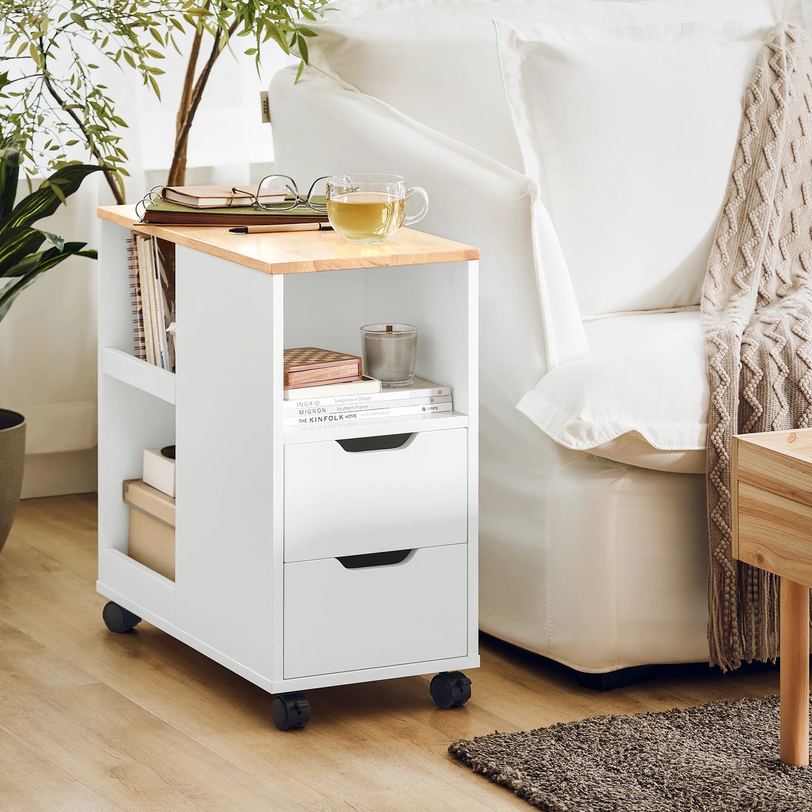 SoBuy FBT130-WN printer table with roll printing stand printer cabinet roll container with compartments office cart side cart