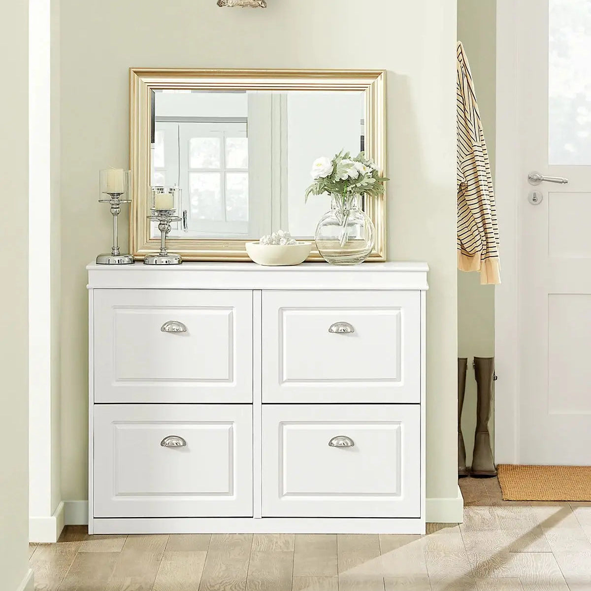 SoBuy FSR79 Shoe Cabinet with 4 flaps, Narrow Shoe Dumpster with 8 shelves, Adjustable shoe rack for hallway, 105x82x24