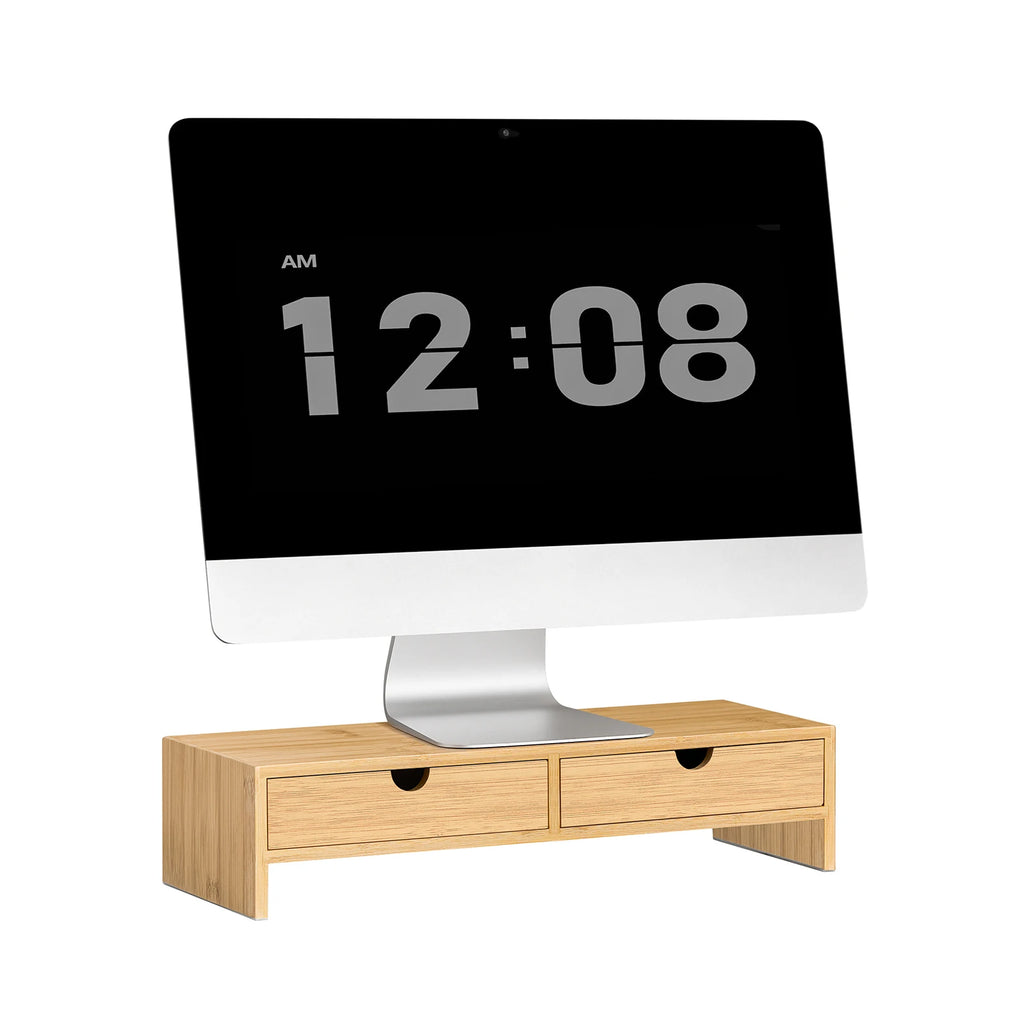 SoBuy FRG198-N monitor screen stand monitor booster screen higher bamboo stand with 2 drawers