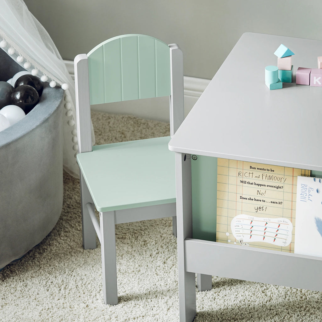 SoBuy KMB88-HG Children's table with Chairs Child Seat Group Inside Children table chair Set Painting Table for Children Seating Group Light Grey
