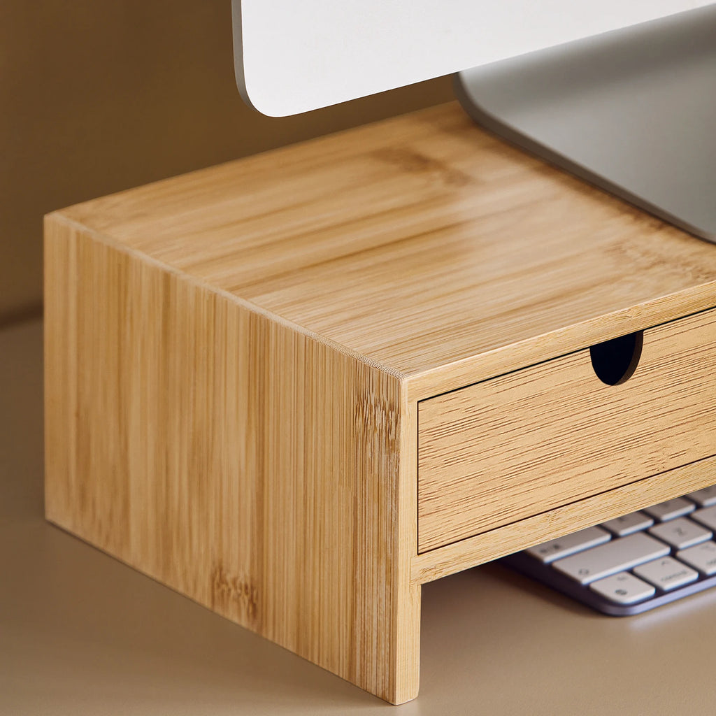 SoBuy FRG198-N monitor screen stand monitor booster screen higher bamboo stand with 2 drawers