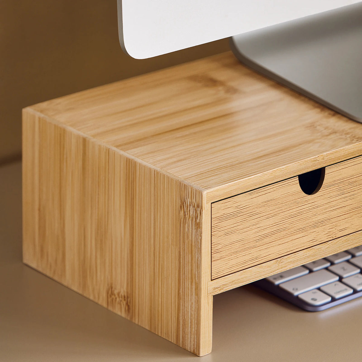SoBuy FRG198-N monitor screen stand monitor booster screen higher bamboo stand with 2 drawers