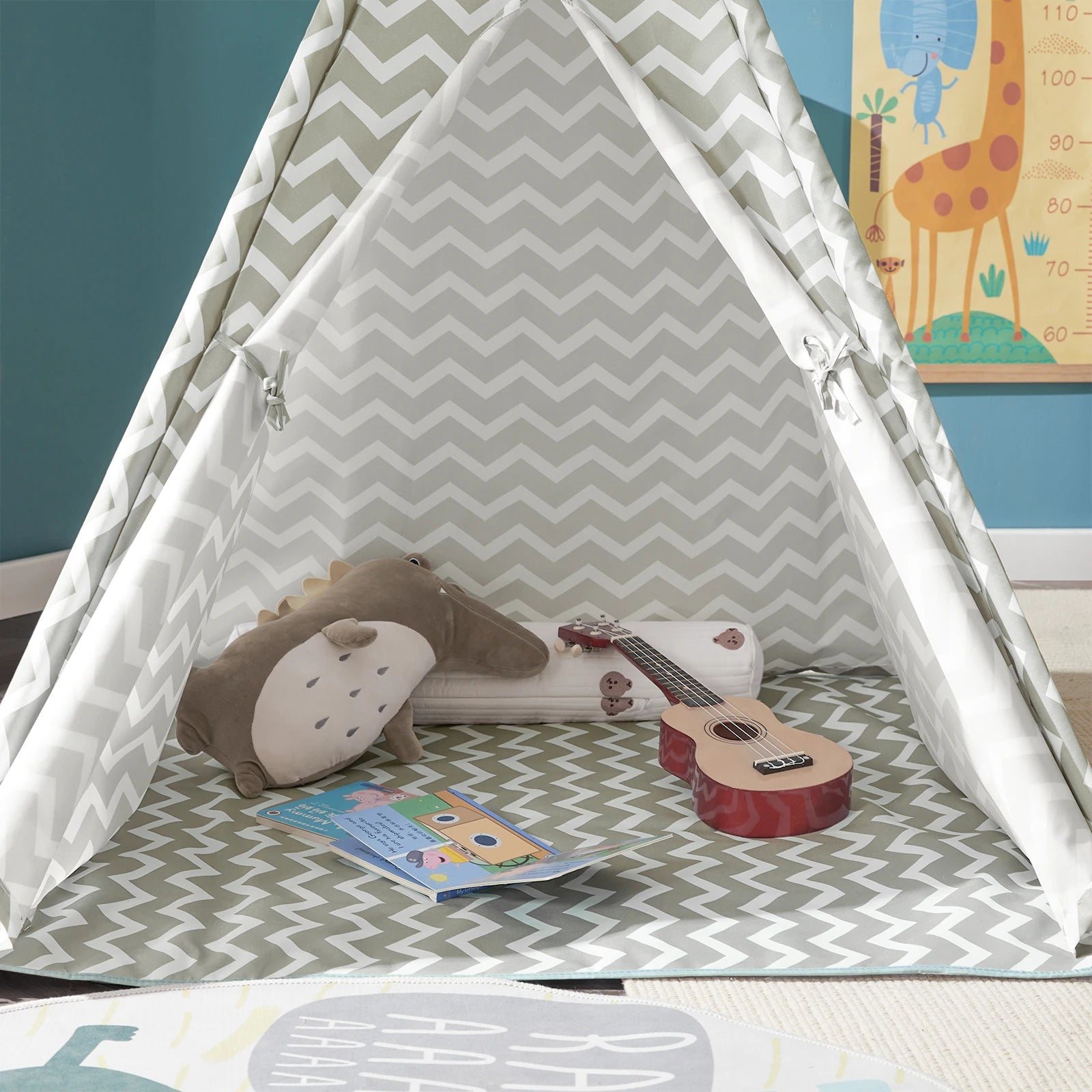 SoBuy OSS03 Tipite Tent Game tent tent for Kids 1 Door and 1 Window Playhouse Kids tent Indian White/Grey