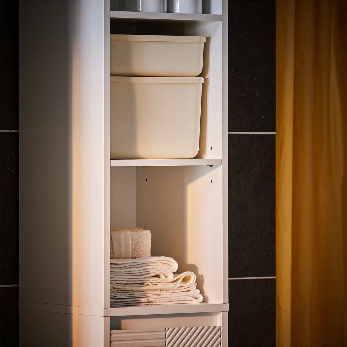 SoBuy BZR158-W Bathroom Cabinet High with laundry basket & Adjustable MDF Shelves, Open Shelves for Small 30x170x30cm