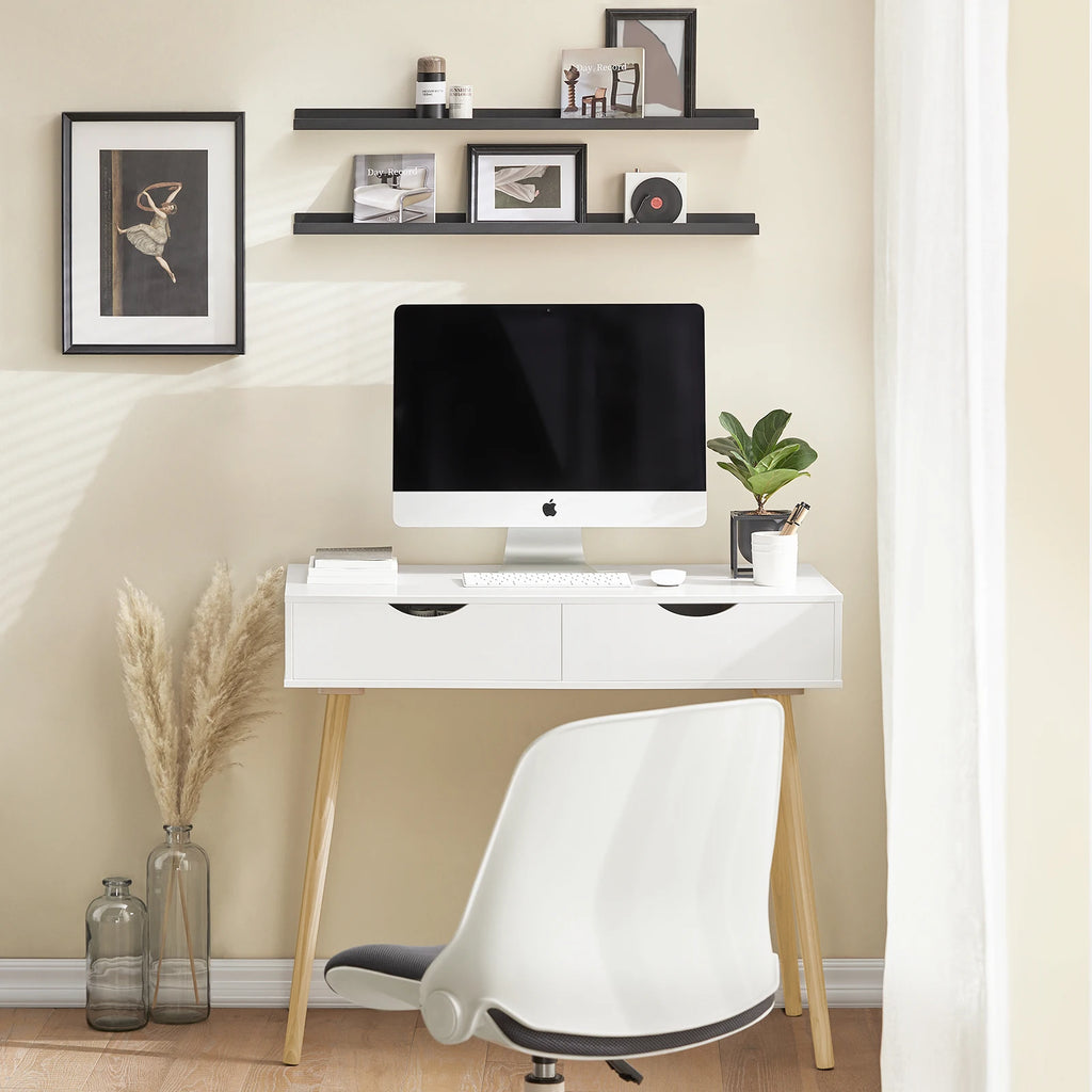 SoBuy FWT40-WN desk with 2 drawers table computer table children's desk office table, White/nature BHT CA: 90x77x45cm