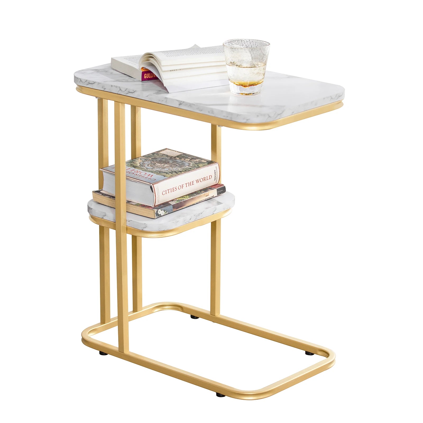 SoBuy FBT110-G side table with 2 shelves Sofa table coffee table Laptop table bed table care table with gold metal frame