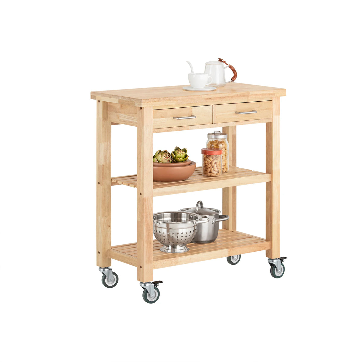 SoBuy FKW24-N serving trolley Rubber Wood Kitchen Trolley Kitchen Rack B80xT40xH90cm B80xT40xH90cm