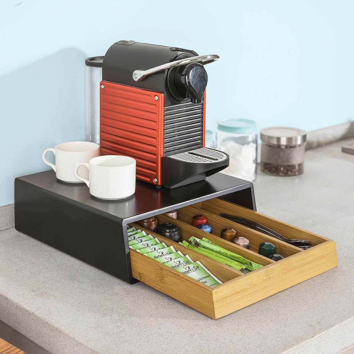 SoBuy FRG280-SCH design coffee capsule box drawer box for storage coffee capsules tea bag capsule stands