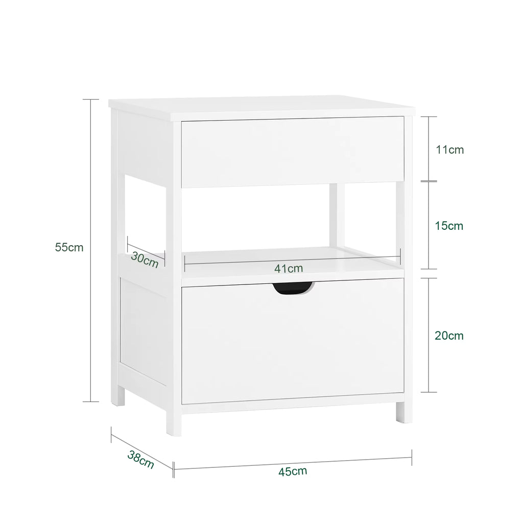 SoBuy FRG258-II-W bedside table night wardrobe with 2 drawers and storage storage s wardrobe for bedroom 45x38x55cm White