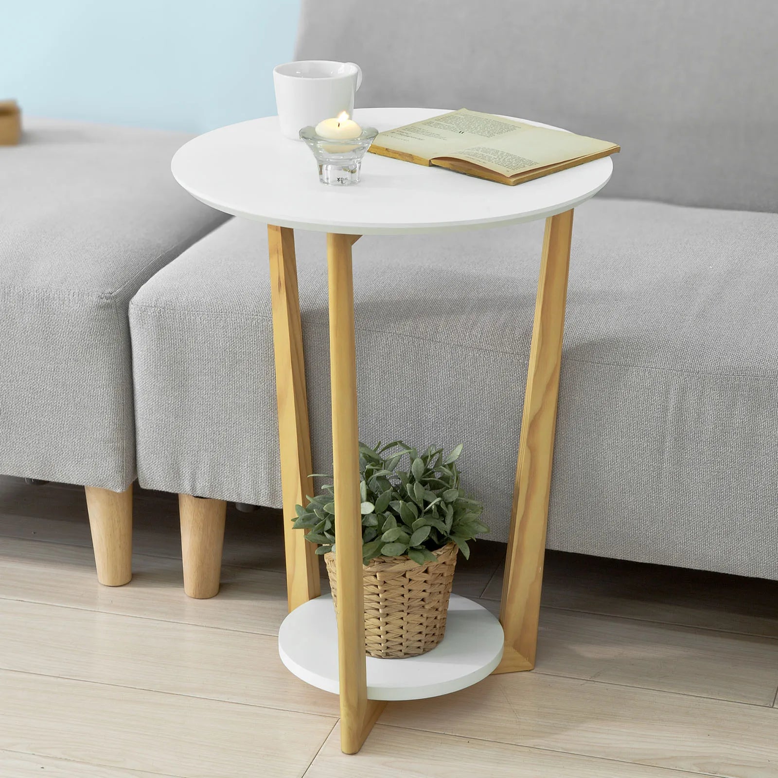 SoBuy FBT52-WN side table with 2 shelves coffee table coffee table Balcony table White-nature, BHT approx.: 45x60x45cm