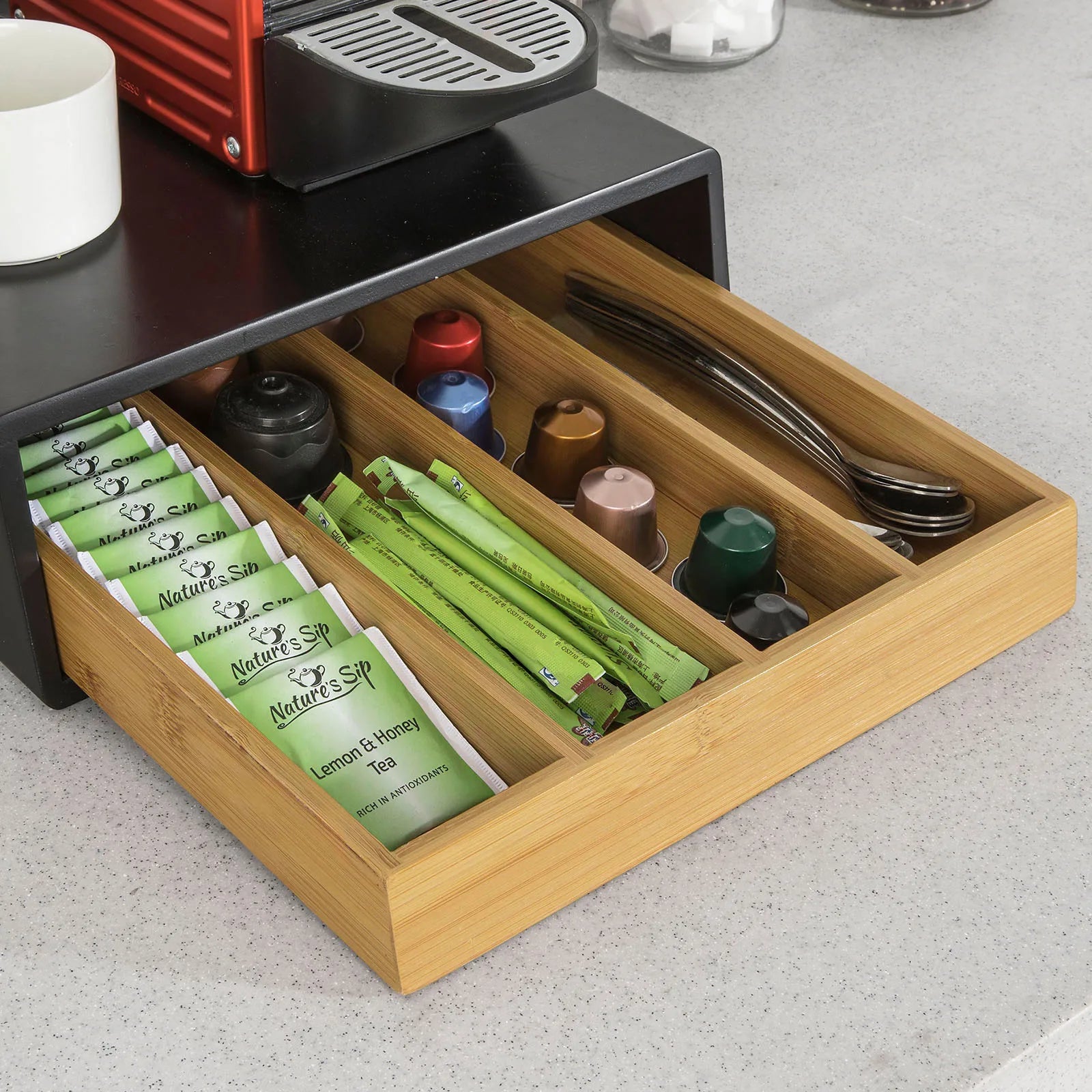 SoBuy FRG280-SCH design coffee capsule box drawer box for storage coffee capsules tea bag capsule stands